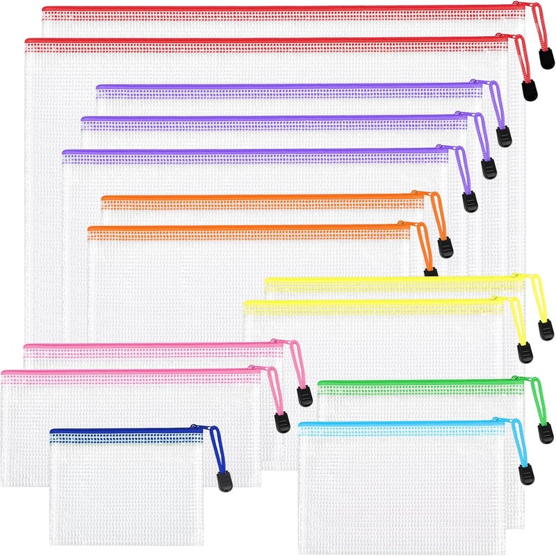 PAPEJOON 14pcs Mesh Zipper Pouch Bags, 8 Sizes Plastic Zippered Storage Bags for Organizing, Clear Pouches with Zipper, Waterproof Mesh Pouch for Office School Supplies, Home Organize, Travel Storage - Image 1